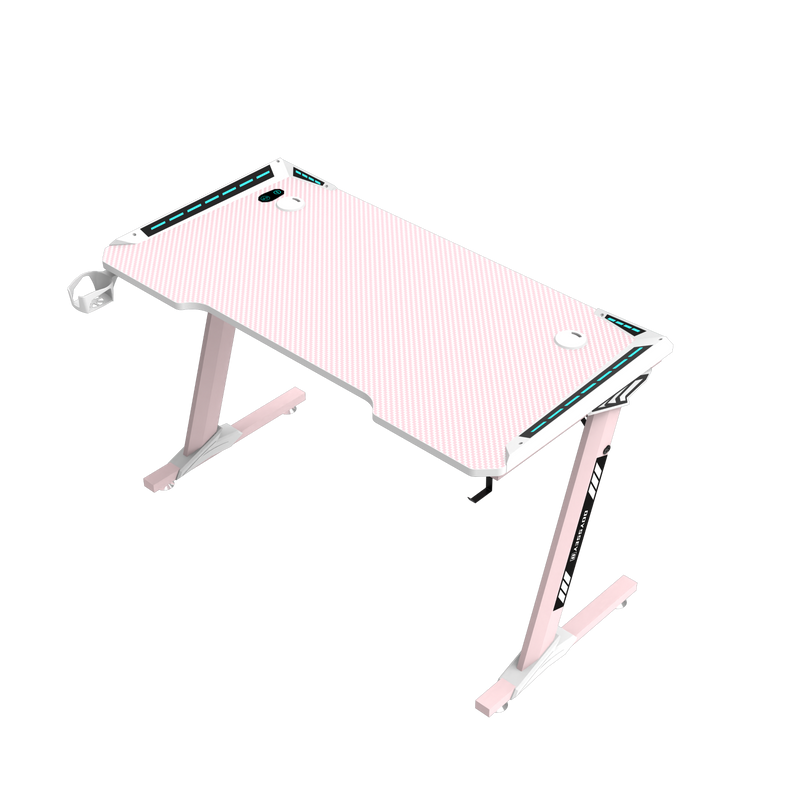 Viviendo 1.4m Gaming Desk Office Table Desktop with LED light & Effects - Pink