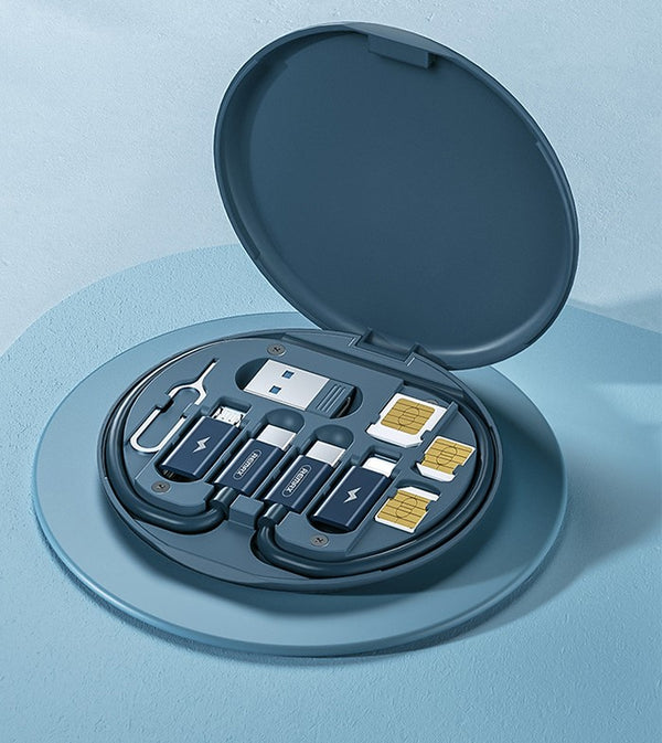 All-in-One Cable Storage Case with Multiple Connectors & Sim Card slots