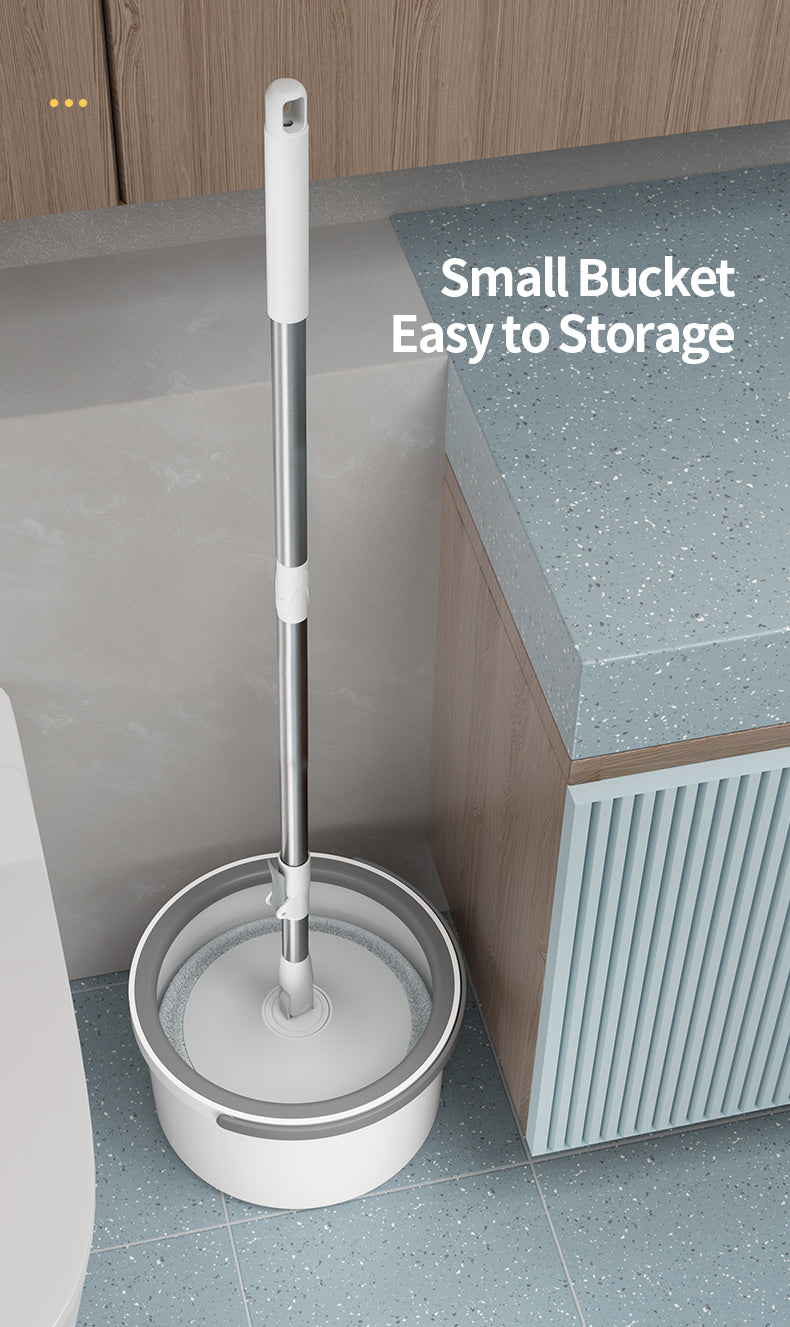 Self Wringing Spin Mop Bucket Set with Extendable Handle 3600 Swivel and 2x Microfibre Mop Heads - Classic