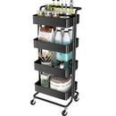 Viviendo 4 Tier Organiser Trolley in Carbon steel & Plastic with Omnidirectional Wheels and Metal Frame With Handle - Black