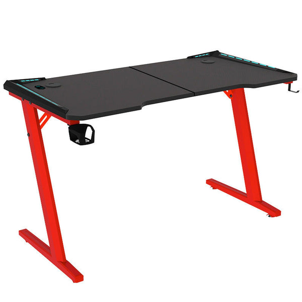 Odyssey8 1.4m Gaming Desk Office Table Desktop with LED light & Effects - Dual Panel Red