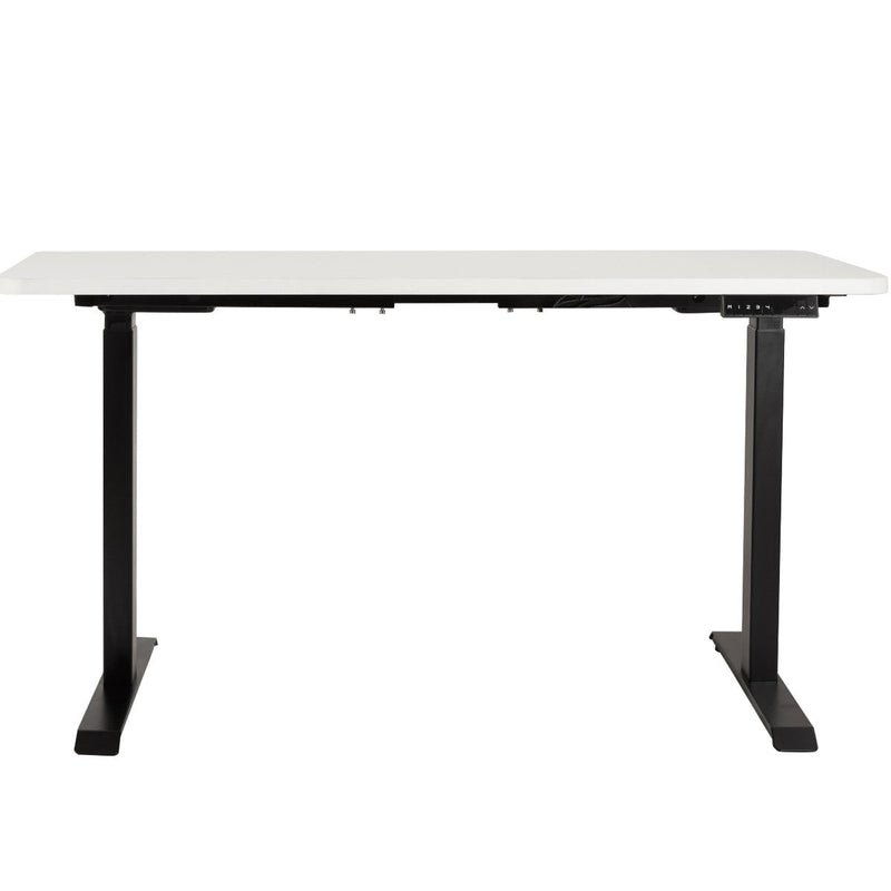  white tabletop paired with a black steel frame for a stylish and modern workspace.