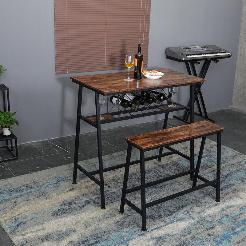 Viviendo Dining Table, Bar Table with Wine Storage Rack - Industrial Style