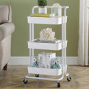 Viviendo 3 Tier Organiser Trolley in Carbon steel & Plastic with Omnidirectional Wheels and Metal Frame With Handle - White
