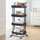 Viviendo 4 Tier Organiser Trolley in Carbon steel & Plastic with Omnidirectional Wheels and Metal Frame With Handle - Black