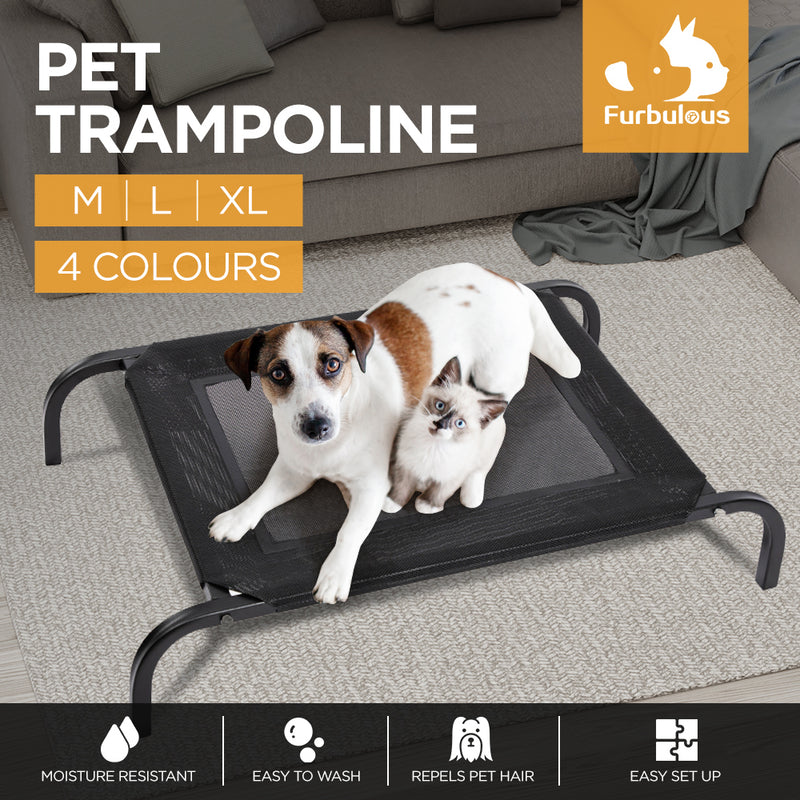 Furbulous Elevated Cooling Pet Bed Steel Frame Trampoline Indoor Outdoor Pets Dogs Extra Large - Black