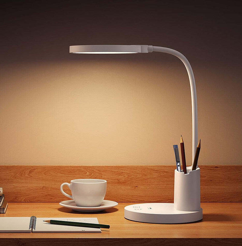 Flexible LED Desk Lamp with Phone and Pen Holder Eye Care Adjustable Brightness USB Rechargeable Gentle Light